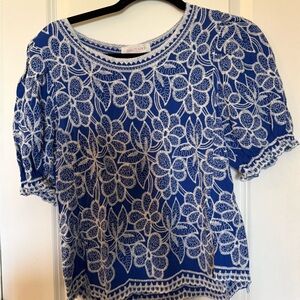 Solitaire Royal Blue Tee with White Floral Lace Overlay